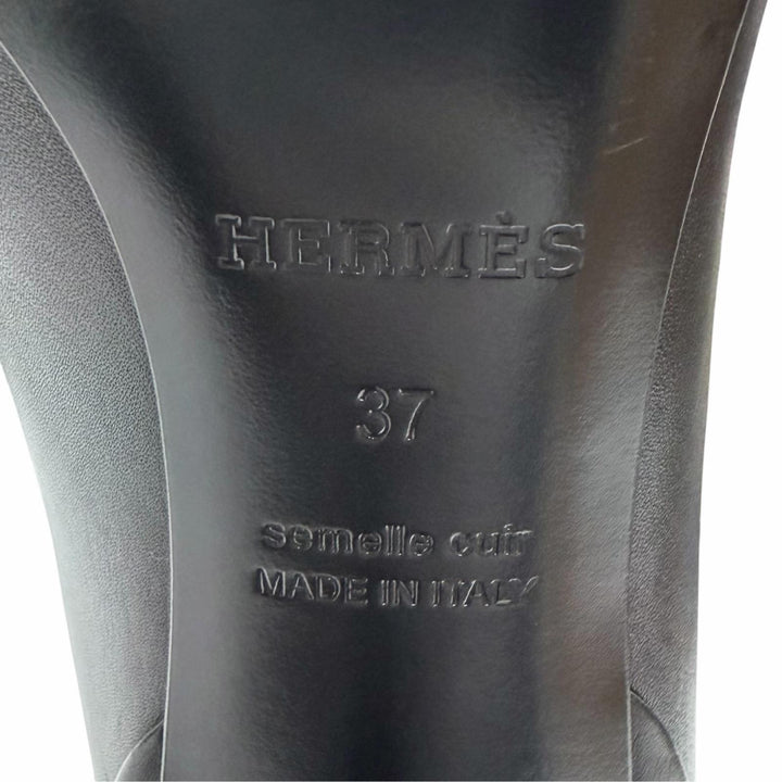 Excellent HERMES Knee-high boots H logo design black Suede leather Women 37