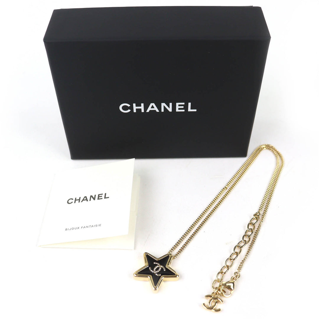Excellent CHANEL Necklace Crystal COCO Mark Star gold Women ABG573 D25K