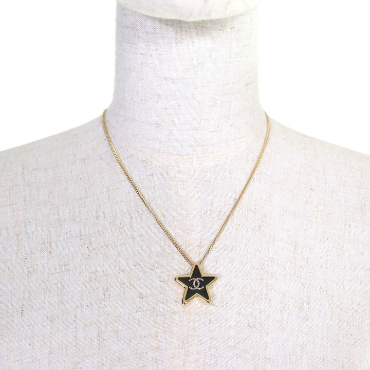 Excellent CHANEL Necklace Crystal COCO Mark Star gold Women ABG573 D25K