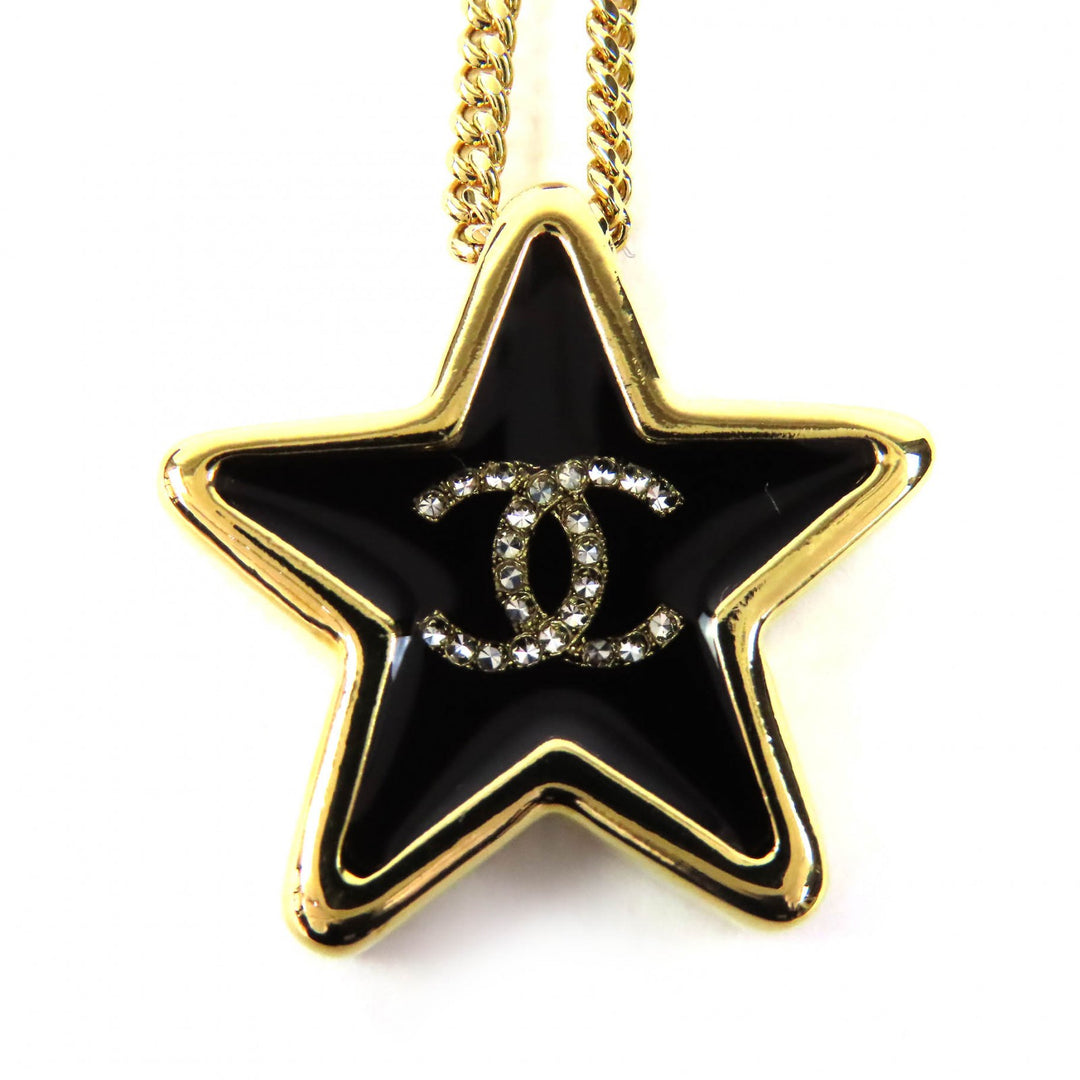 Excellent CHANEL Necklace Crystal COCO Mark Star gold Women ABG573 D25K