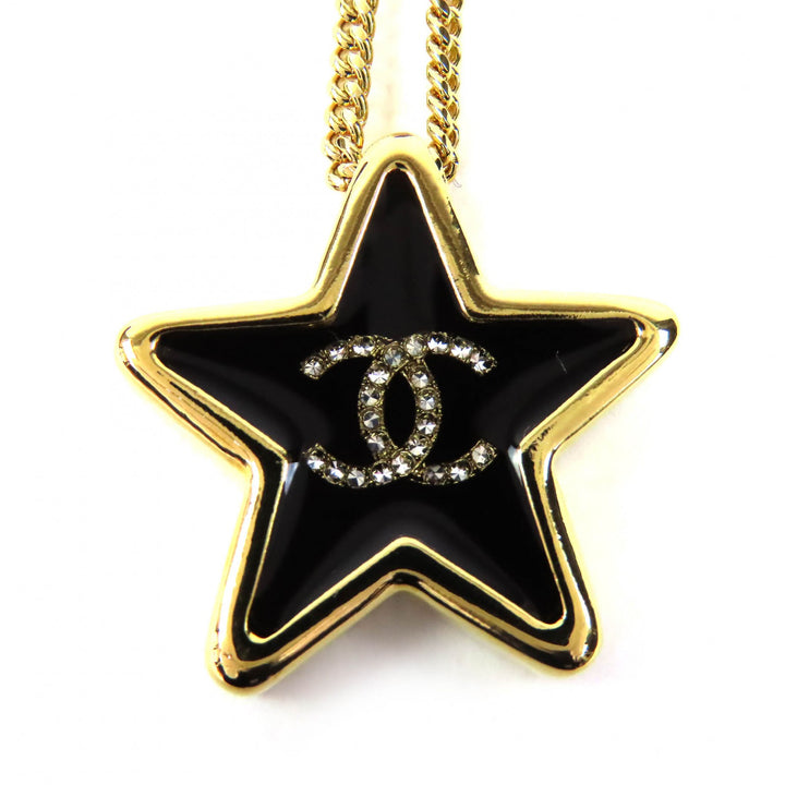 Excellent CHANEL Necklace Crystal COCO Mark Star gold Women ABG573 D25K