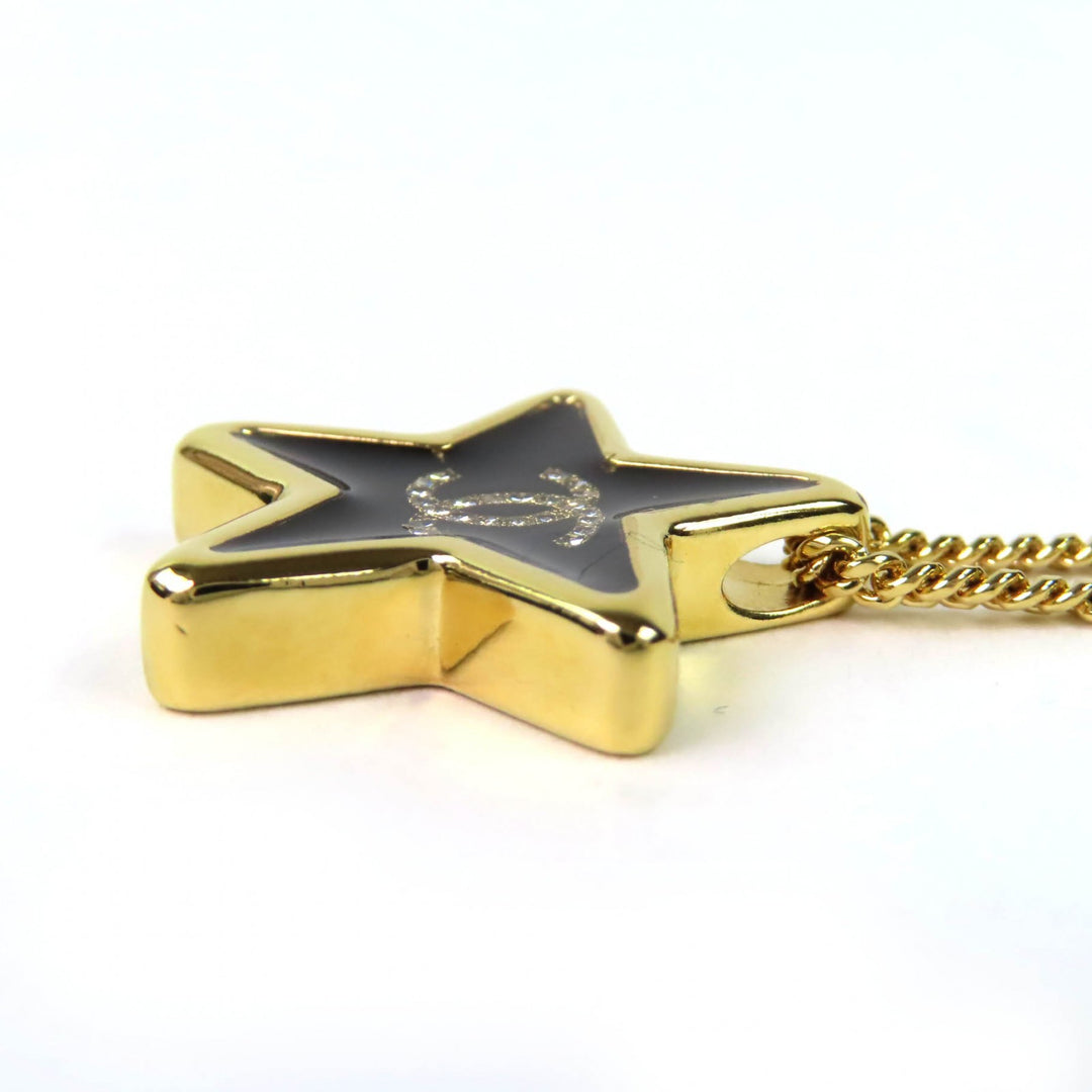 Excellent CHANEL Necklace Crystal COCO Mark Star gold Women ABG573 D25K