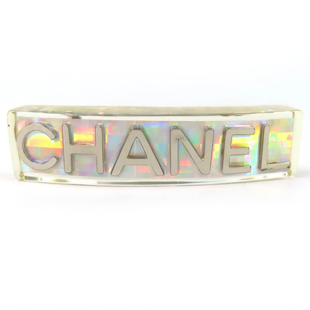 Great CHANEL Hologram Prism Logo Barrette Hair Clip Hair Accessory clear 97P