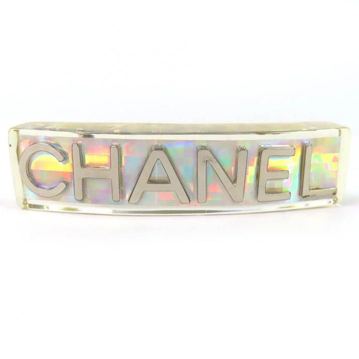 Great CHANEL Hologram Prism Logo Barrette Hair Clip Hair Accessory clear 97P