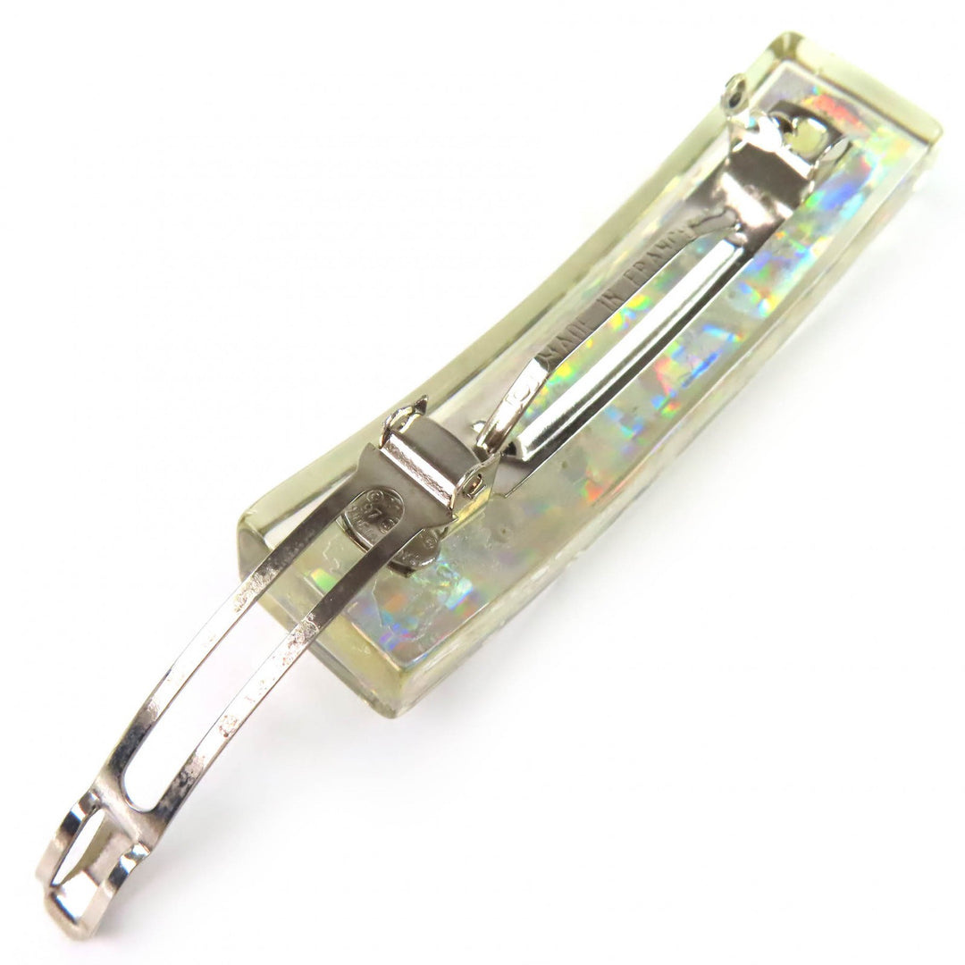 Great CHANEL Hologram Prism Logo Barrette Hair Clip Hair Accessory clear 97P
