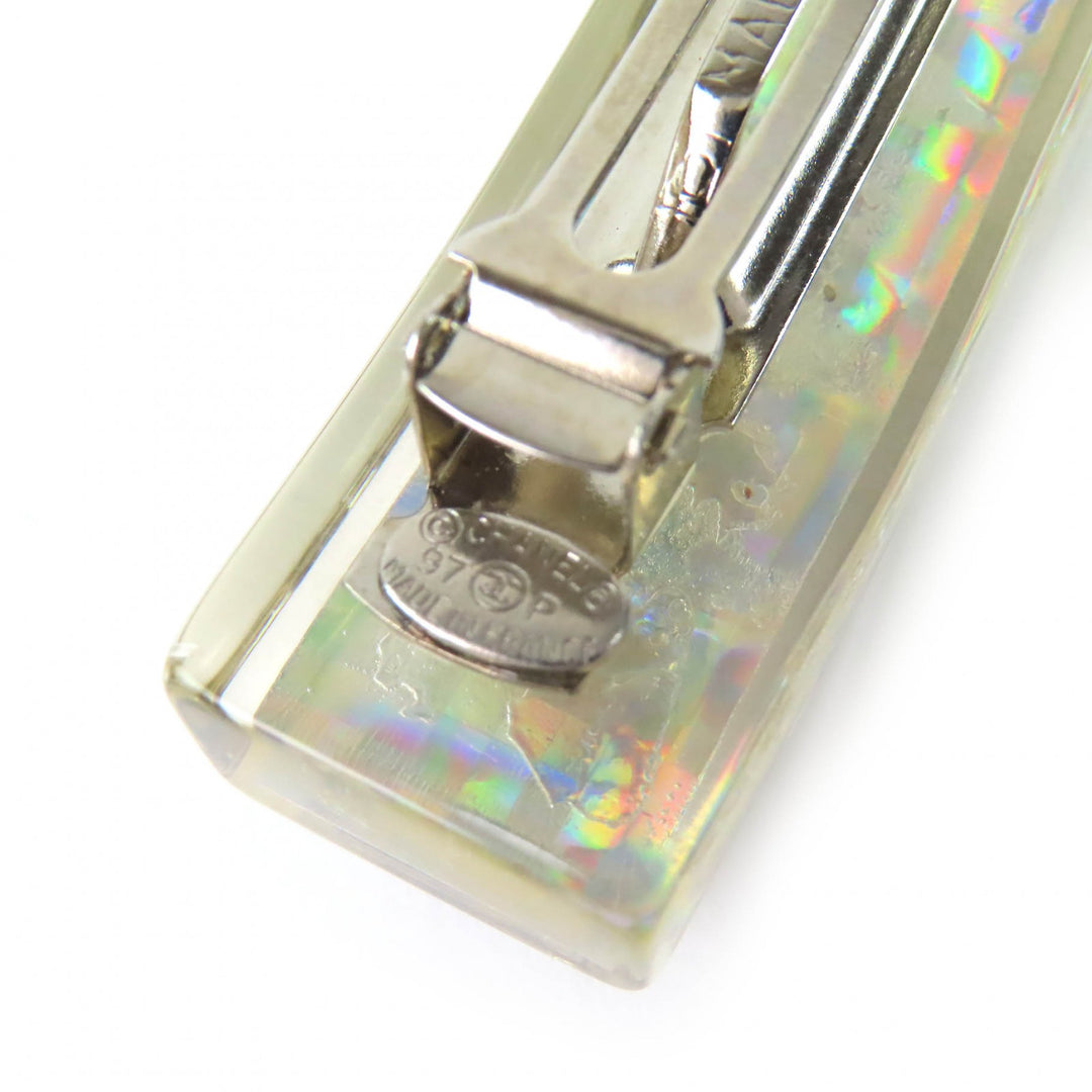 Great CHANEL Hologram Prism Logo Barrette Hair Clip Hair Accessory clear 97P