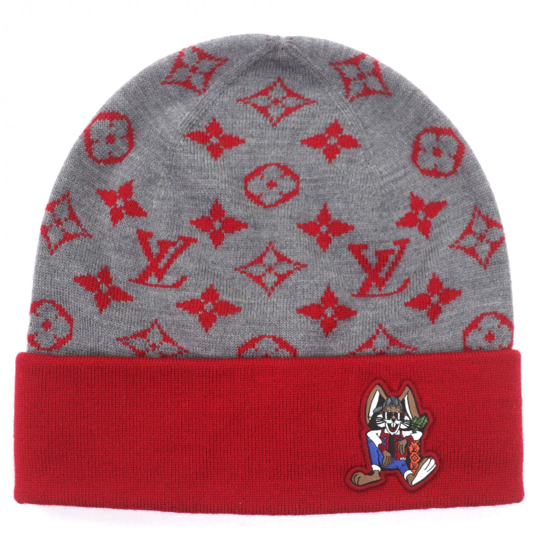 Excellent LOUIS VUITTON Knit cap LV Rabbit Monogram hat gray wool mens M77963