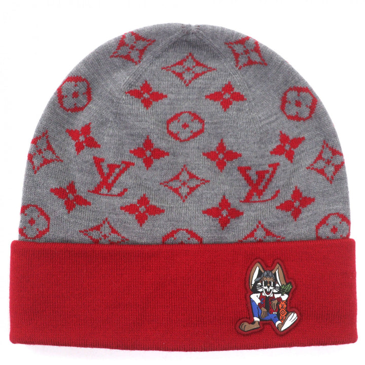 Excellent LOUIS VUITTON Knit cap LV Rabbit Monogram hat gray wool mens M77963