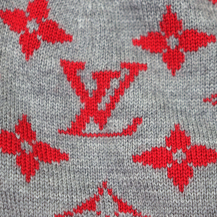 Excellent LOUIS VUITTON Knit cap LV Rabbit Monogram hat gray wool mens M77963