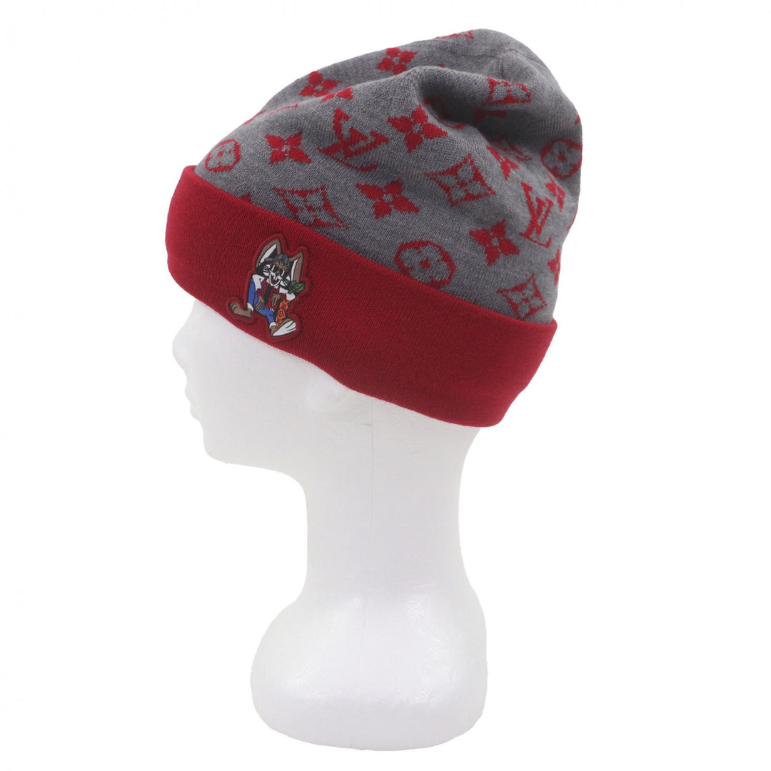 Excellent LOUIS VUITTON Knit cap LV Rabbit Monogram hat gray wool mens M77963