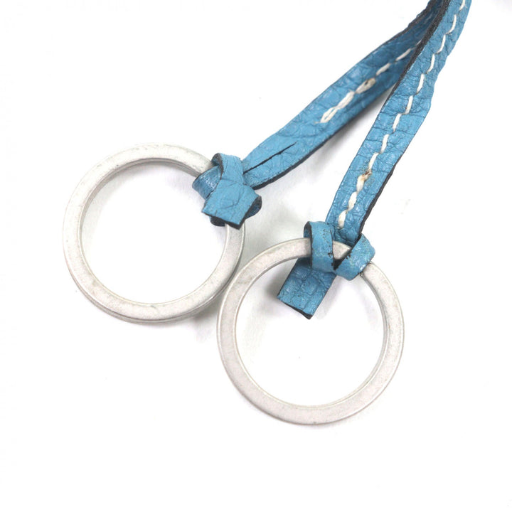 Great HERMES Necklace Large Clochette Blue gene leather mens