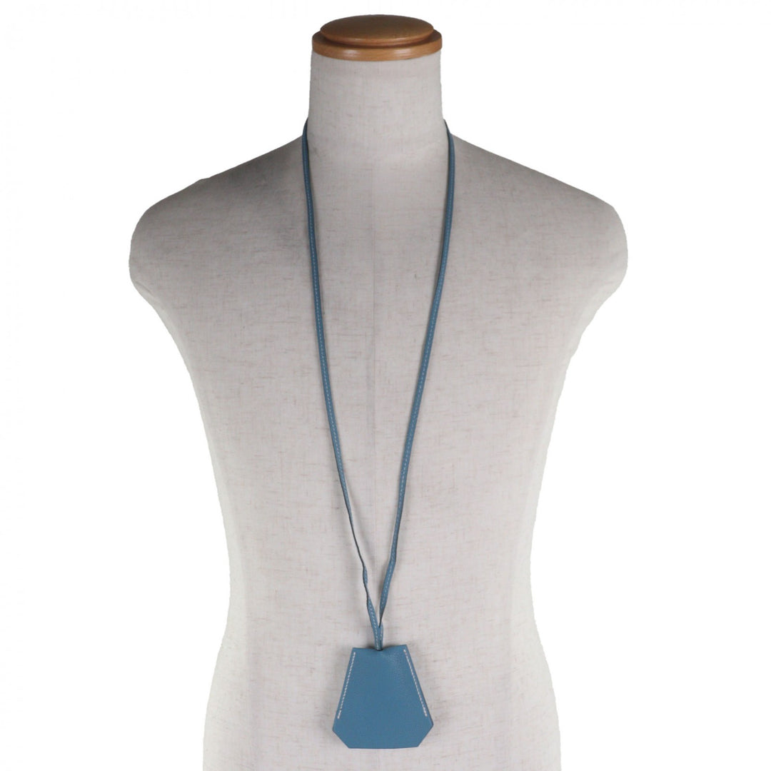 Great HERMES Necklace Large Clochette Blue gene leather mens