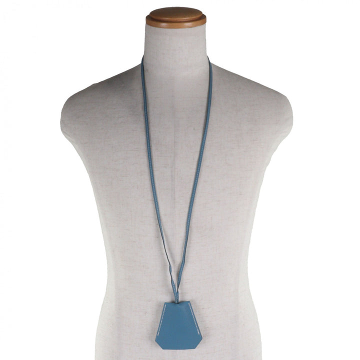 Great HERMES Necklace Large Clochette Blue gene leather mens