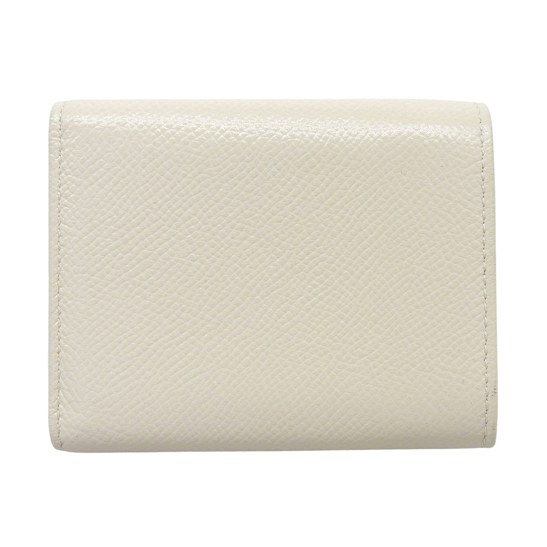 Excellent BVLGARI Tri-fold wallet Compact wallet bicolor light beige leather