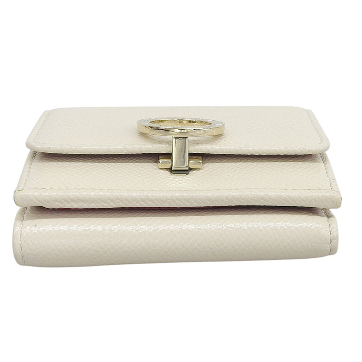 Excellent BVLGARI Tri-fold wallet Compact wallet bicolor light beige leather