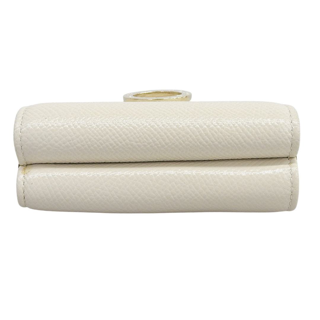 Excellent BVLGARI Tri-fold wallet Compact wallet bicolor light beige leather