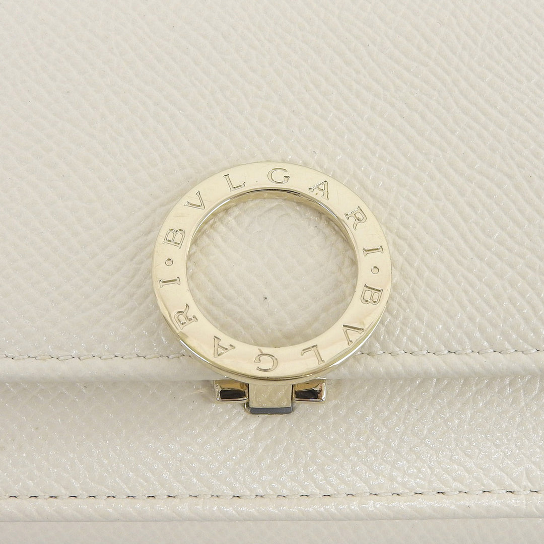 Excellent BVLGARI Tri-fold wallet Compact wallet bicolor light beige leather