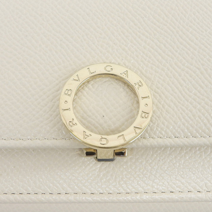 Excellent BVLGARI Tri-fold wallet Compact wallet bicolor light beige leather