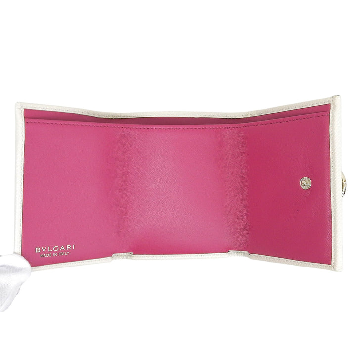 Excellent BVLGARI Tri-fold wallet Compact wallet bicolor light beige leather