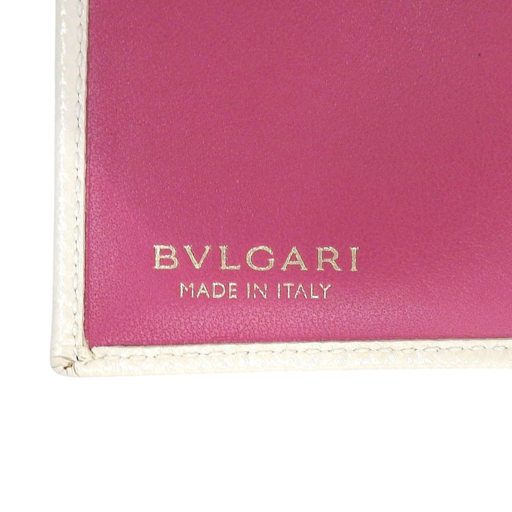 Excellent BVLGARI Tri-fold wallet Compact wallet bicolor light beige leather