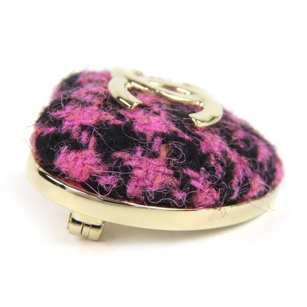 Excellent CHANEL Brooch COCO Mark Heart-shaped Tweed pink Women B22K AB9496