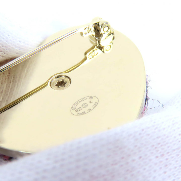 Excellent CHANEL Brooch COCO Mark Heart-shaped Tweed pink Women B22K AB9496