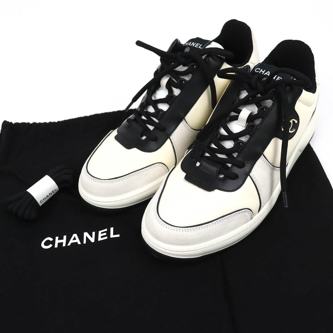 Excellent CHANEL sneakers COCO Mark Ivory leather mens 43 G45213