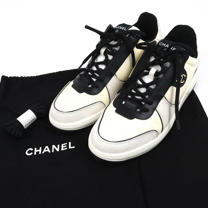 Excellent CHANEL sneakers COCO Mark Ivory leather mens 43 G45213