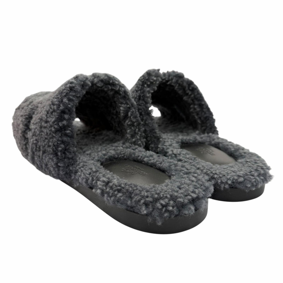 Excellent HERMES Sandals Izmir H logo slide gray Mouton mens 44