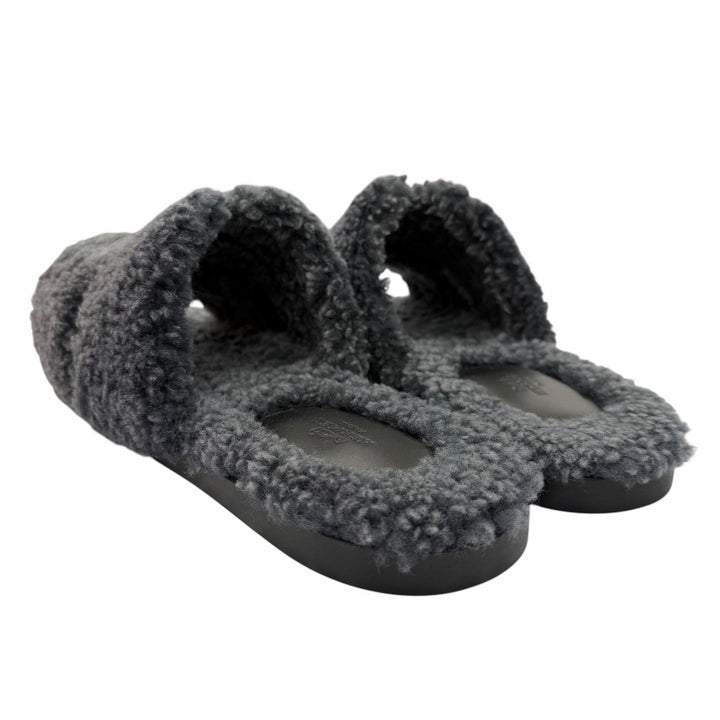 Excellent HERMES Sandals Izmir H logo slide gray Mouton mens 44
