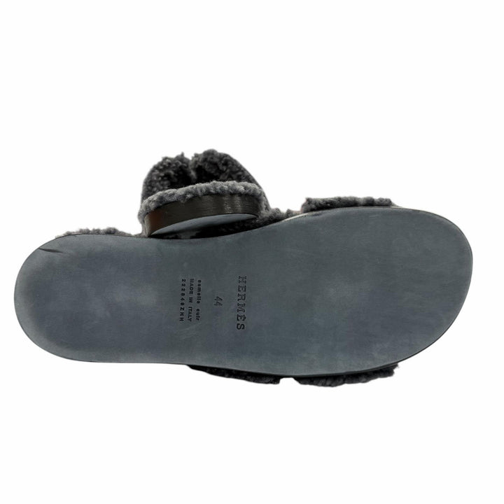 Excellent HERMES Sandals Izmir H logo slide gray Mouton mens 44