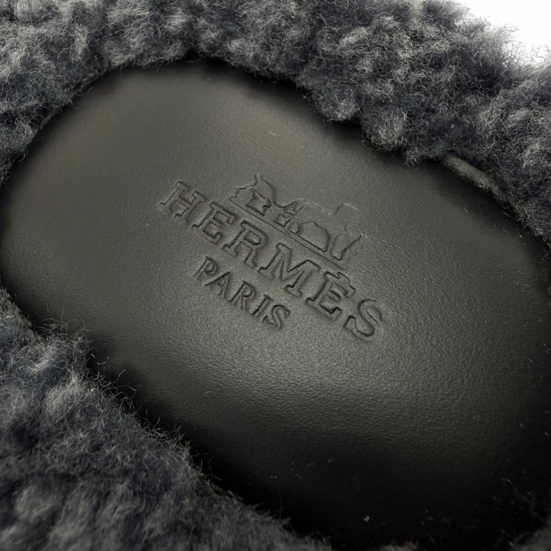 Excellent HERMES Sandals Izmir H logo slide gray Mouton mens 44