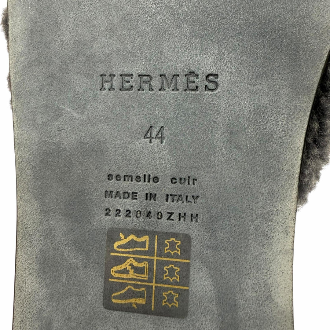 Excellent HERMES Sandals Izmir H logo slide gray Mouton mens 44