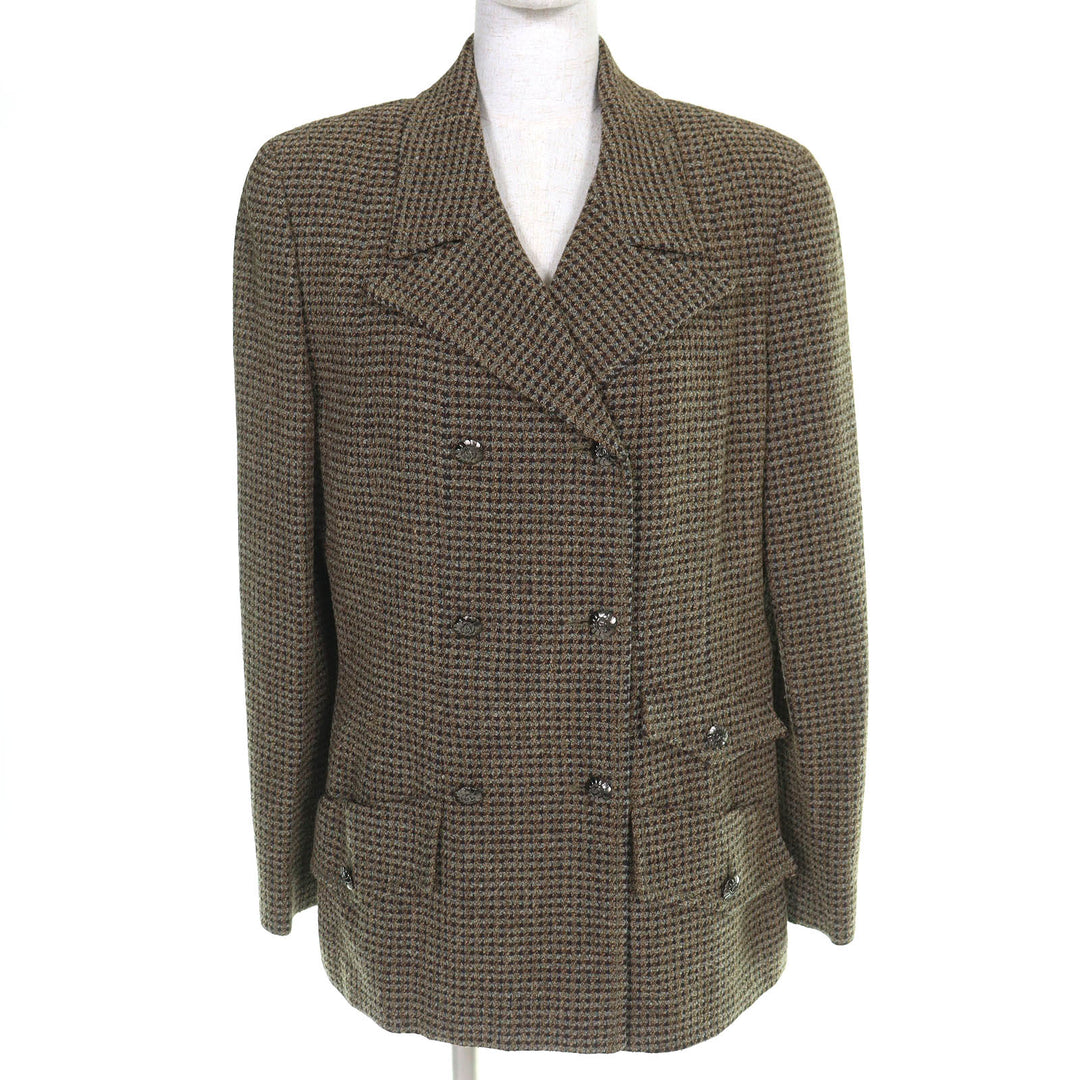 Excellent CHANEL Jacket COCO Mark Button Tweed Double Khaki wool 44 97A P09585