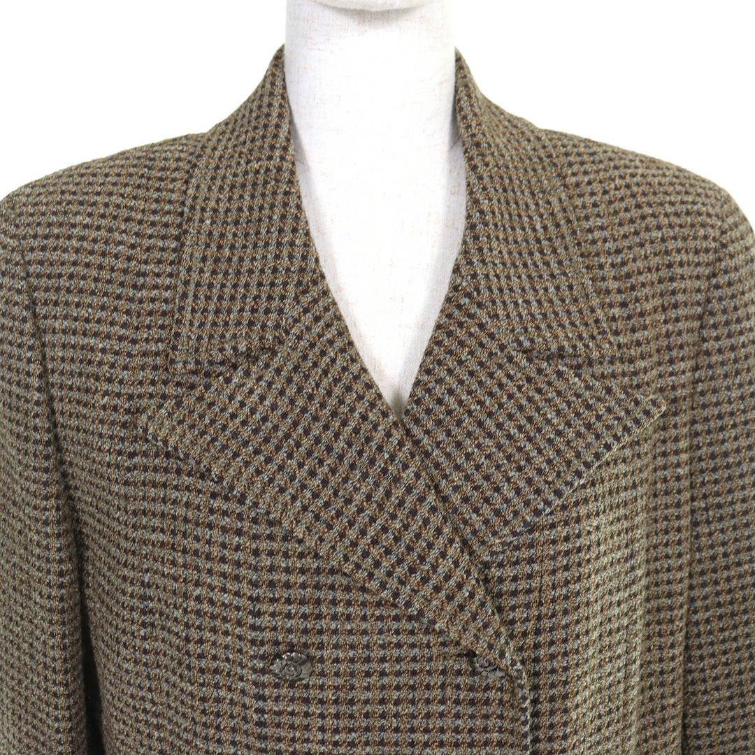 Excellent CHANEL Jacket COCO Mark Button Tweed Double Khaki wool 44 97A P09585