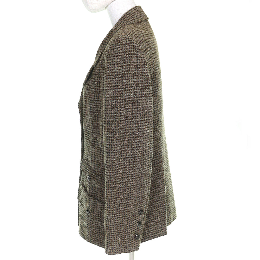 Excellent CHANEL Jacket COCO Mark Button Tweed Double Khaki wool 44 97A P09585