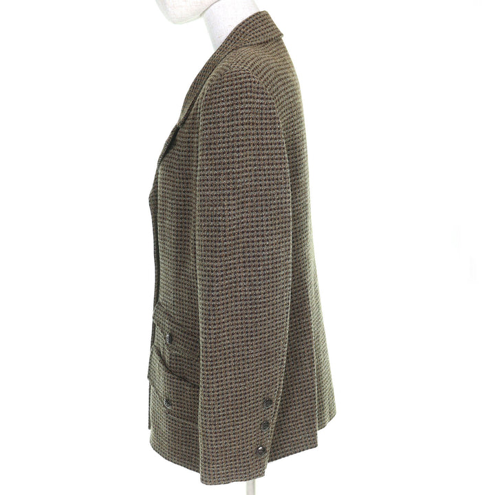 Excellent CHANEL Jacket COCO Mark Button Tweed Double Khaki wool 44 97A P09585
