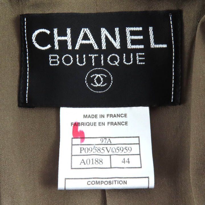 Excellent CHANEL Jacket COCO Mark Button Tweed Double Khaki wool 44 97A P09585