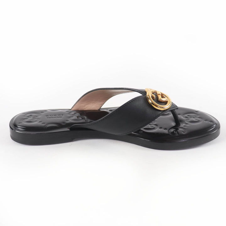 Great GUCCI Sandals Interlocking G black leather Women 36.5 695207