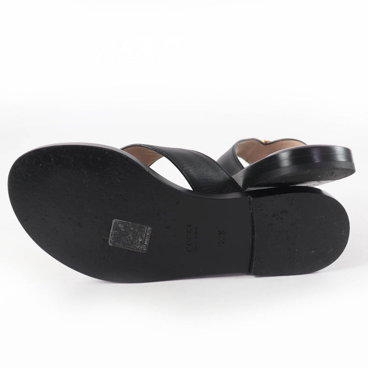 Great GUCCI Sandals Interlocking G black leather Women 36.5 695207