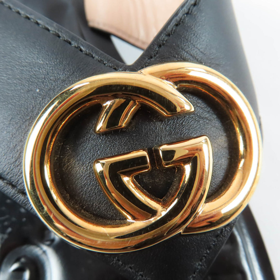 Great GUCCI Sandals Interlocking G black leather Women 36.5 695207