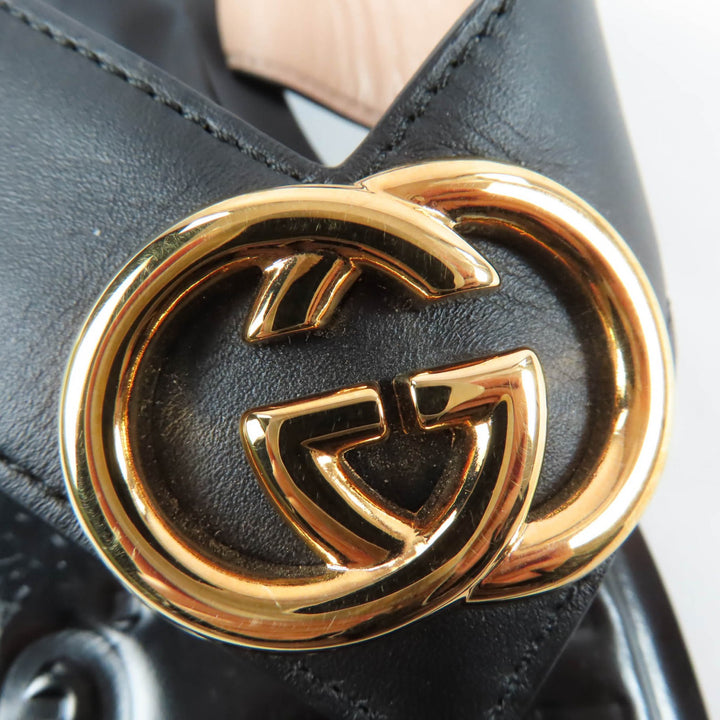 Great GUCCI Sandals Interlocking G black leather Women 36.5 695207