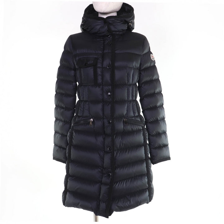 Excellent MONCLER down coat HERMINE Logo patch and hood black Nylon Women 0