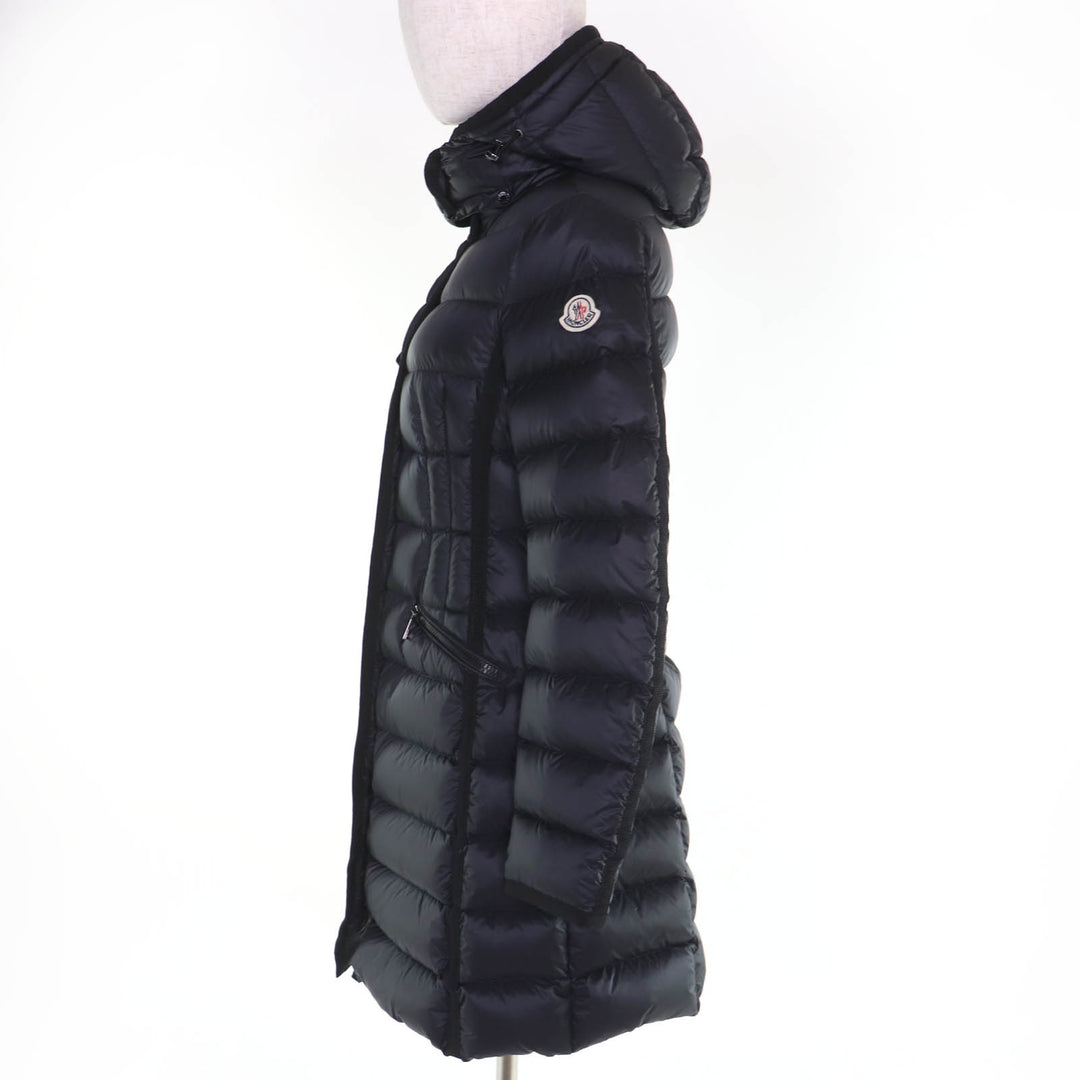 Excellent MONCLER down coat HERMINE Logo patch and hood black Nylon Women 0
