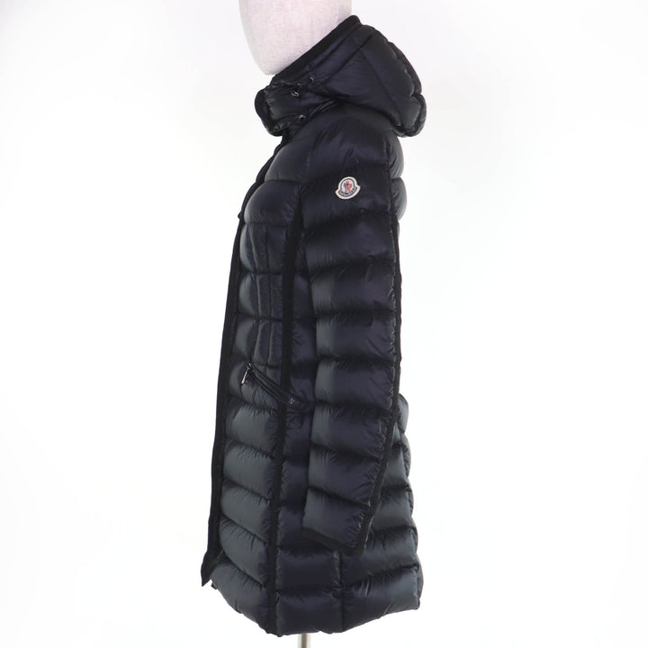 Excellent MONCLER down coat HERMINE Logo patch and hood black Nylon Women 0