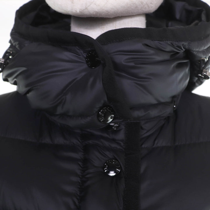 Excellent MONCLER down coat HERMINE Logo patch and hood black Nylon Women 0