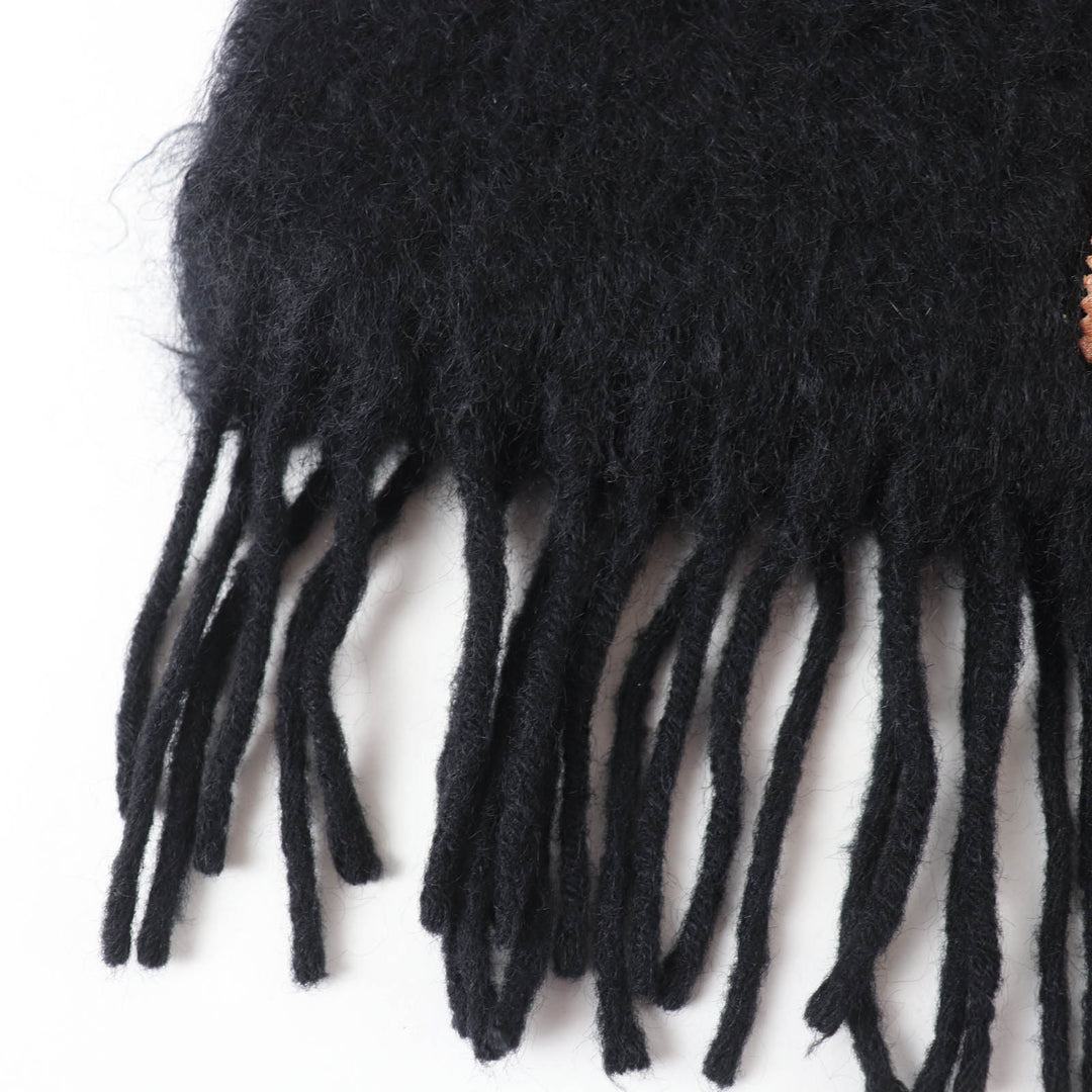 Great LOEWE Scarf Anagram leather patch with fringe black mohair Women