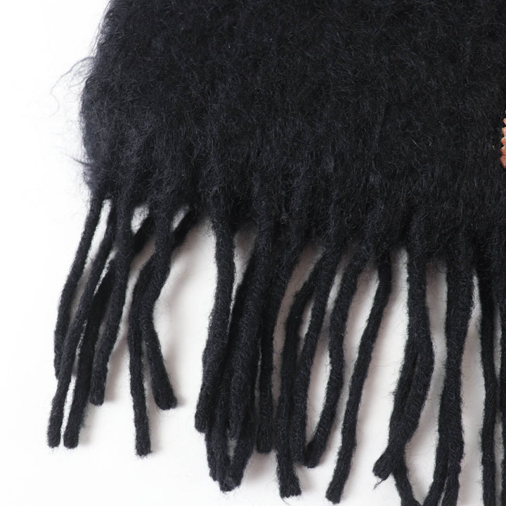 Great LOEWE Scarf Anagram leather patch with fringe black mohair Women