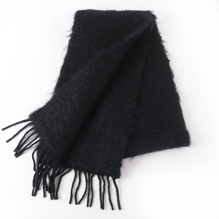 Great LOEWE Scarf Anagram leather patch with fringe black mohair Women