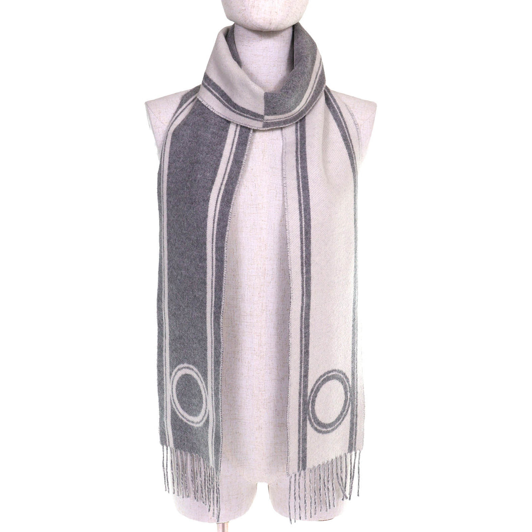 Pristine HERMES Scarf Bande de Repo Two-tone fringe long dress gray cashmere